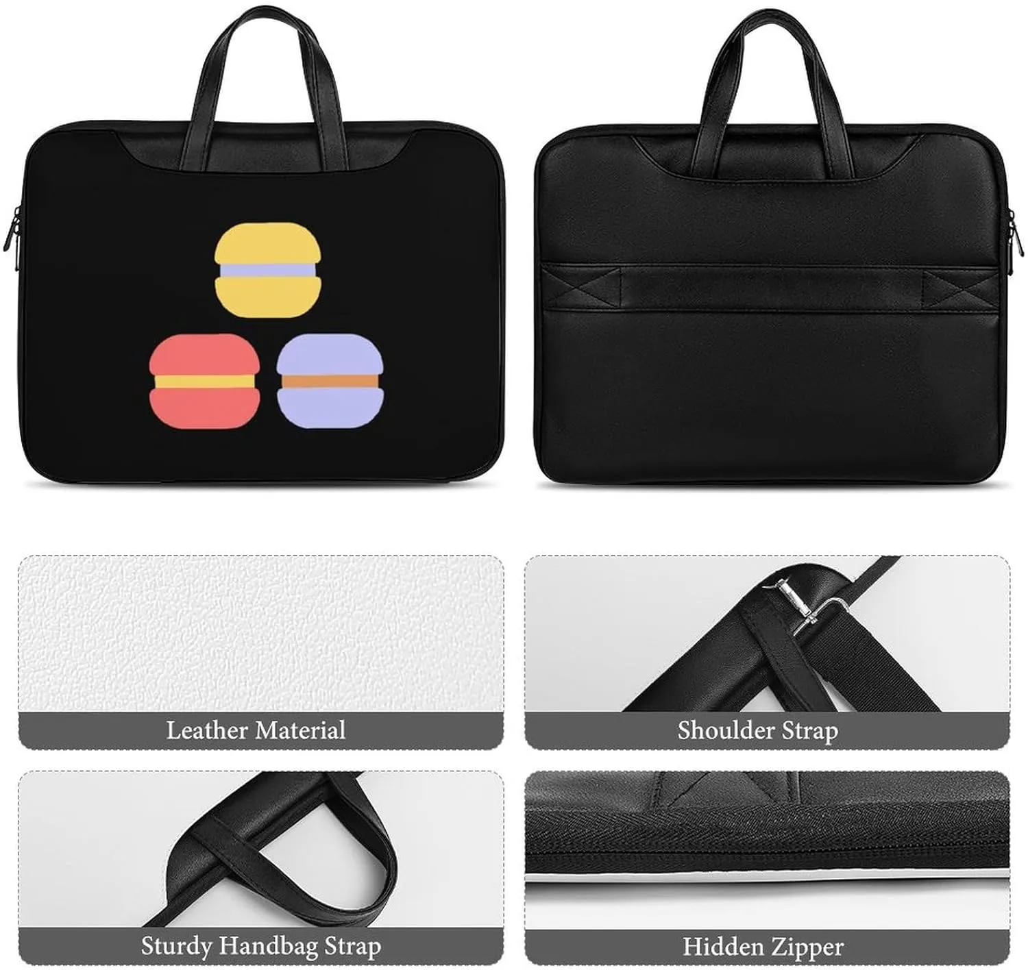 Flat Macarons Leather Bag Laptop Case Slim Water Resistant Computer Bags with Handle Briefcase for Work