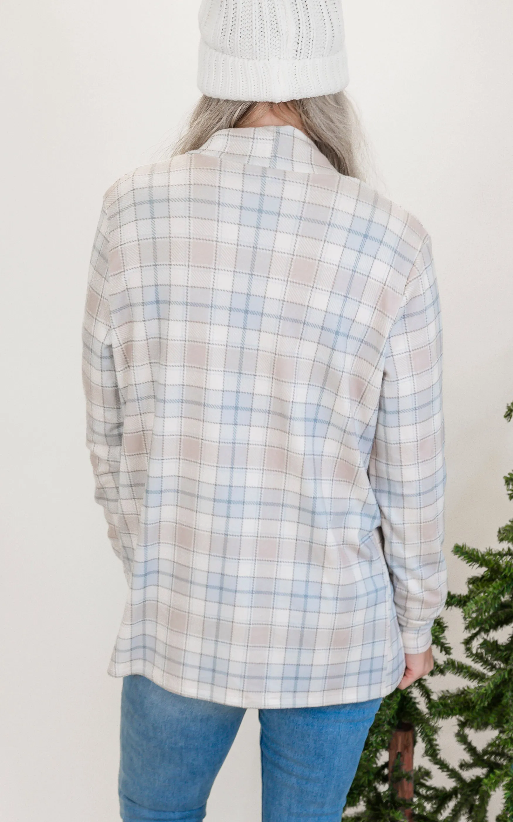 Forever Favorite Plaid Cardigan in Ivory Mocha Blue #1 | Salty Wave DEAL