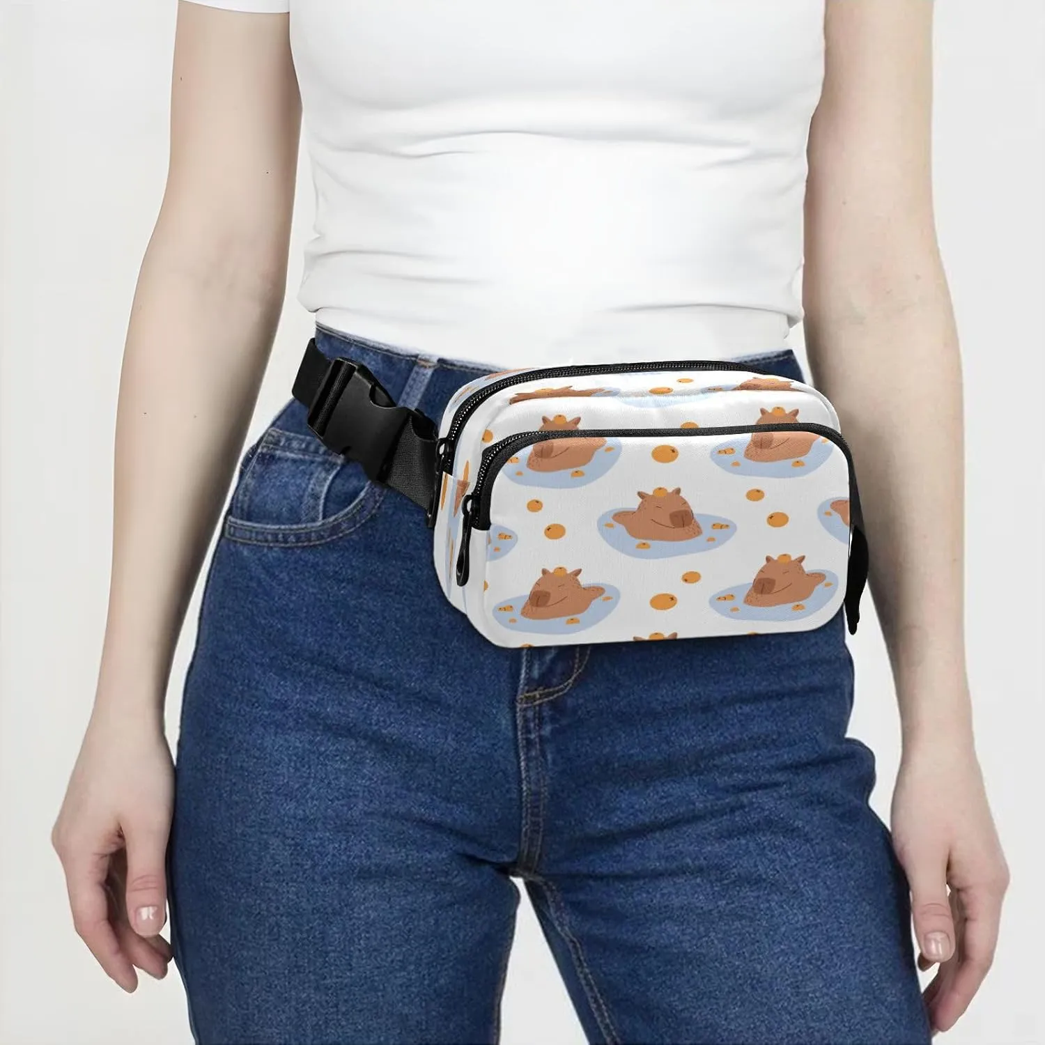 Funny Capybaras Swimming Belt Bag for Women Men Fanny Pack Small Waist Pouch Crossbody Bags for Outdoor Hiking Running Travel