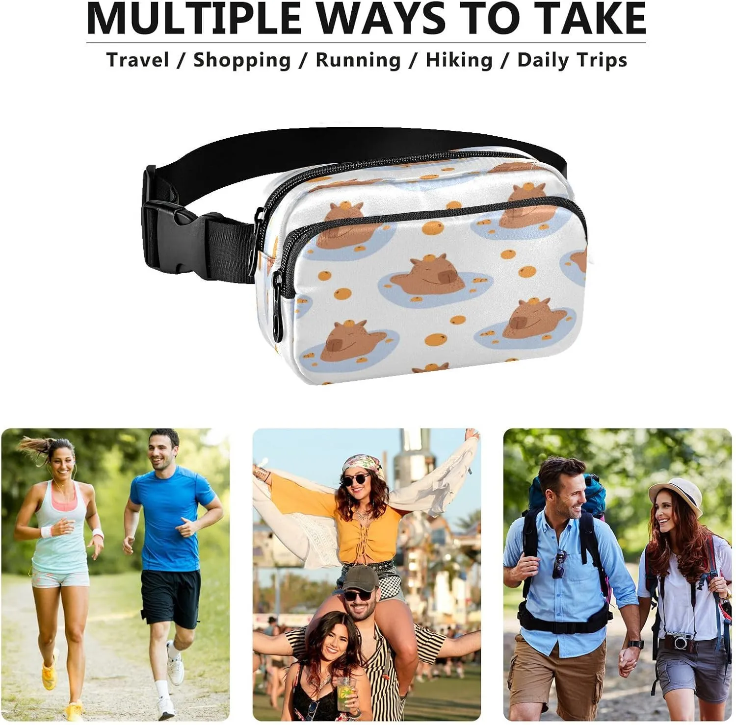 Funny Capybaras Swimming Belt Bag for Women Men Fanny Pack Small Waist Pouch Crossbody Bags for Outdoor Hiking Running Travel