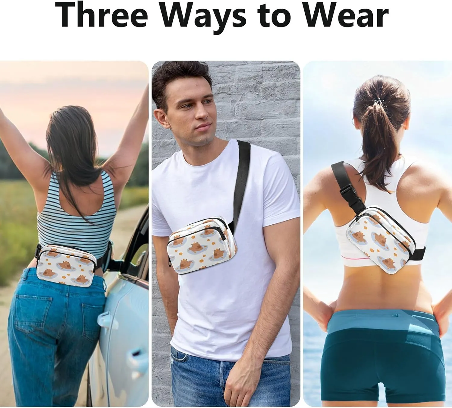 Funny Capybaras Swimming Belt Bag for Women Men Fanny Pack Small Waist Pouch Crossbody Bags for Outdoor Hiking Running Travel