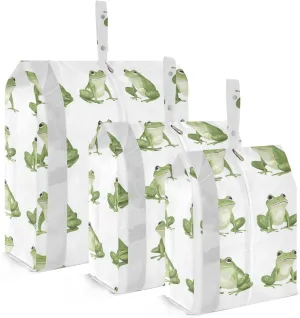 Funny Small Frog White 3 Set Packing Travel Bags Stackable Garment Bag Closet Storage Travel Space Bags Luggage Organizer