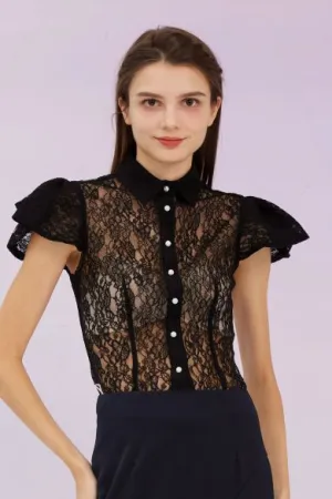Garima Black Lace Button Top