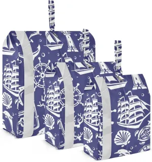 Garment Bag Closet Storage, Luggage Space Saver, White Summer Sea Icons Set, Waterproof, 3 Set Travel Packing Cubes For Suitcases, Luggages Management Personnel