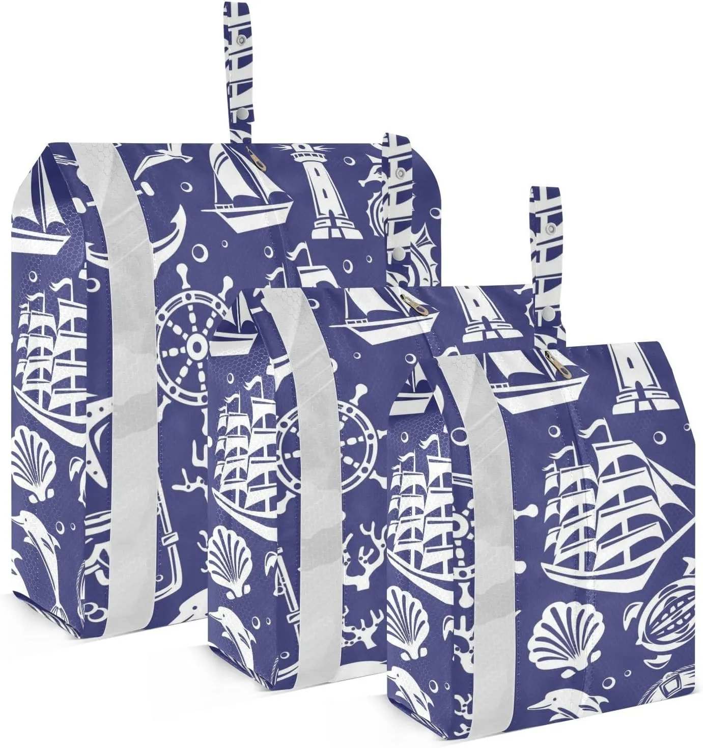 Garment Bag Closet Storage, Luggage Space Saver, White Summer Sea Icons Set, Waterproof, 3 Set Travel Packing Cubes For Suitcases, Luggages Management Personnel