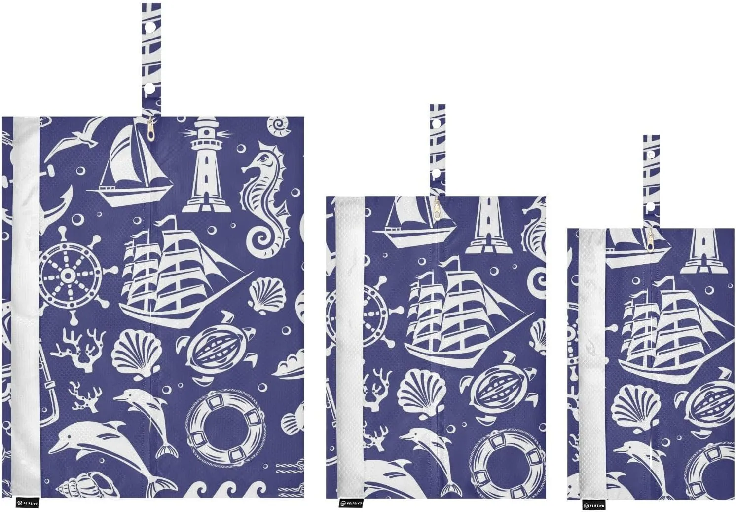 Garment Bag Closet Storage, Luggage Space Saver, White Summer Sea Icons Set, Waterproof, 3 Set Travel Packing Cubes For Suitcases, Luggages Management Personnel