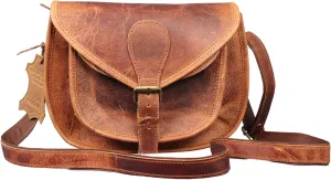 Genuine Leather Saddle Crossbody Bag  Handmade Satchel with Dual Compartments, Brass Buckle Closure & Adjustable Strap | Vintage Shoulder Purse for Womens