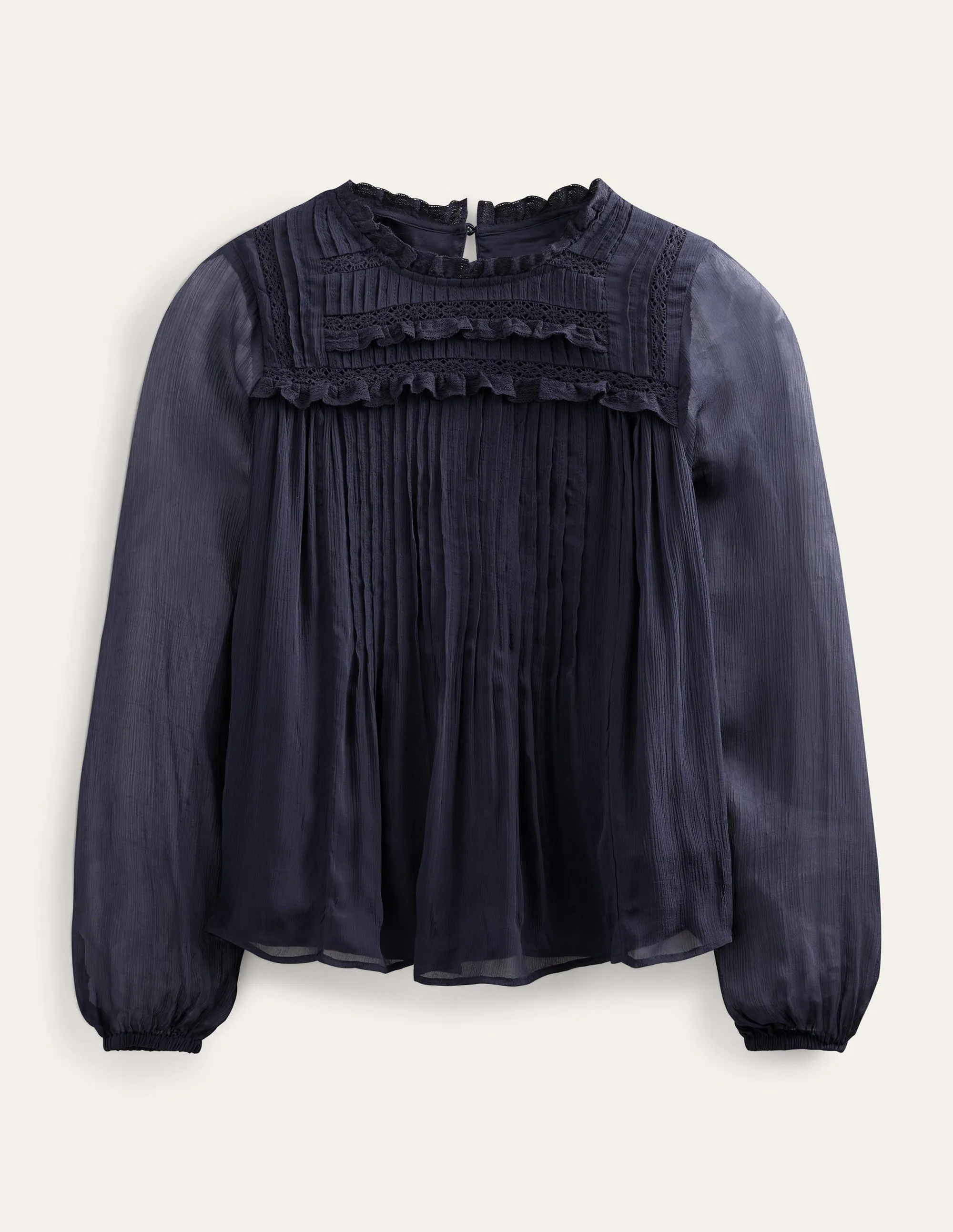 Georgette Trim Top-Navy