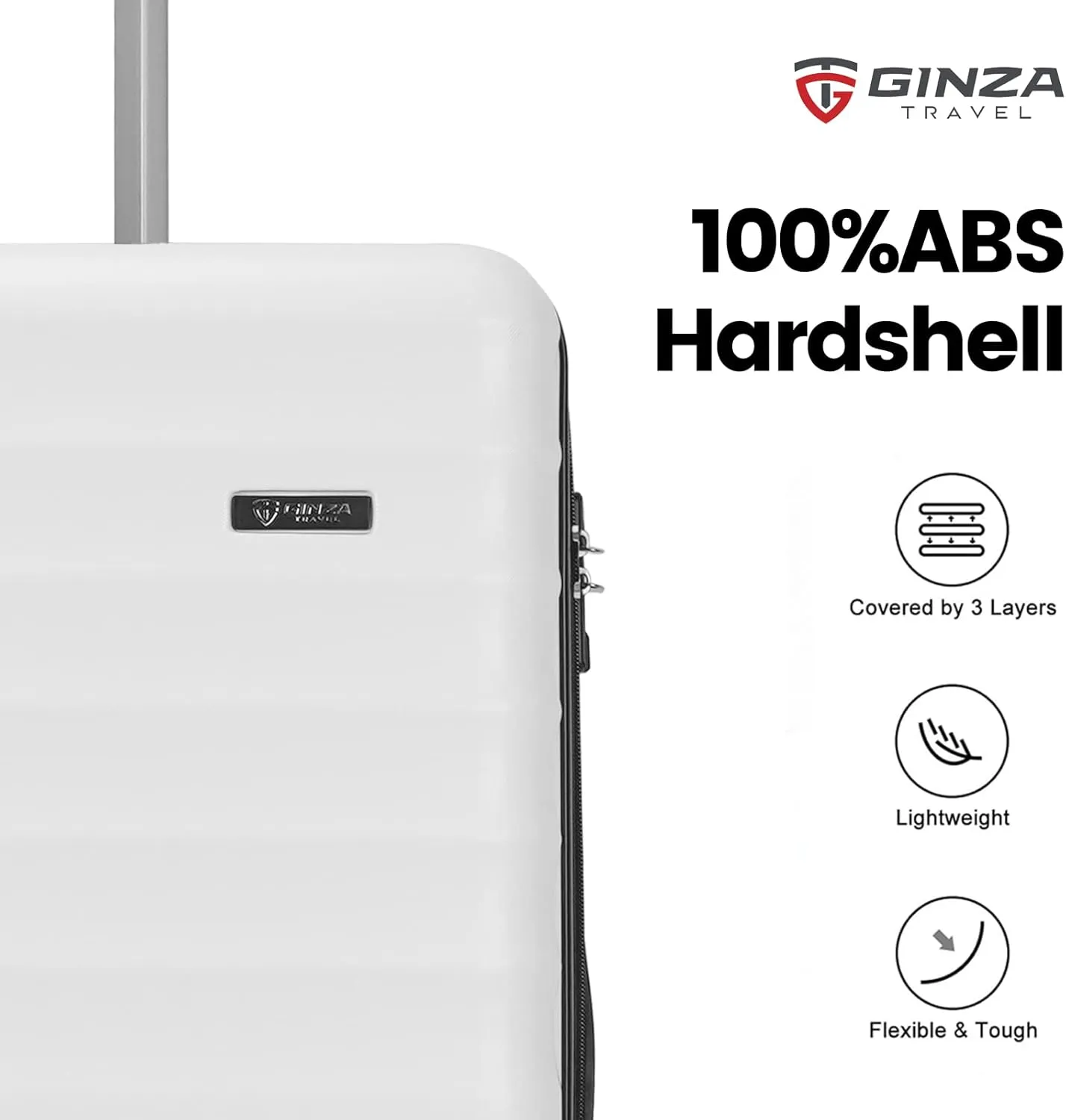 GinzaTravel PC ABS suitcase Spinner Wheels scratch-resistant Lightweight Spinner Expandable Suitcase, Universal wheel, (Giant series-01) (White, 2-Piece Set(20"/29"))