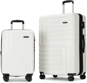 GinzaTravel PC ABS suitcase Spinner Wheels scratch-resistant Lightweight Spinner Expandable Suitcase, Universal wheel, (Giant series-01) (White, 2-Piece Set(20"/29"))
