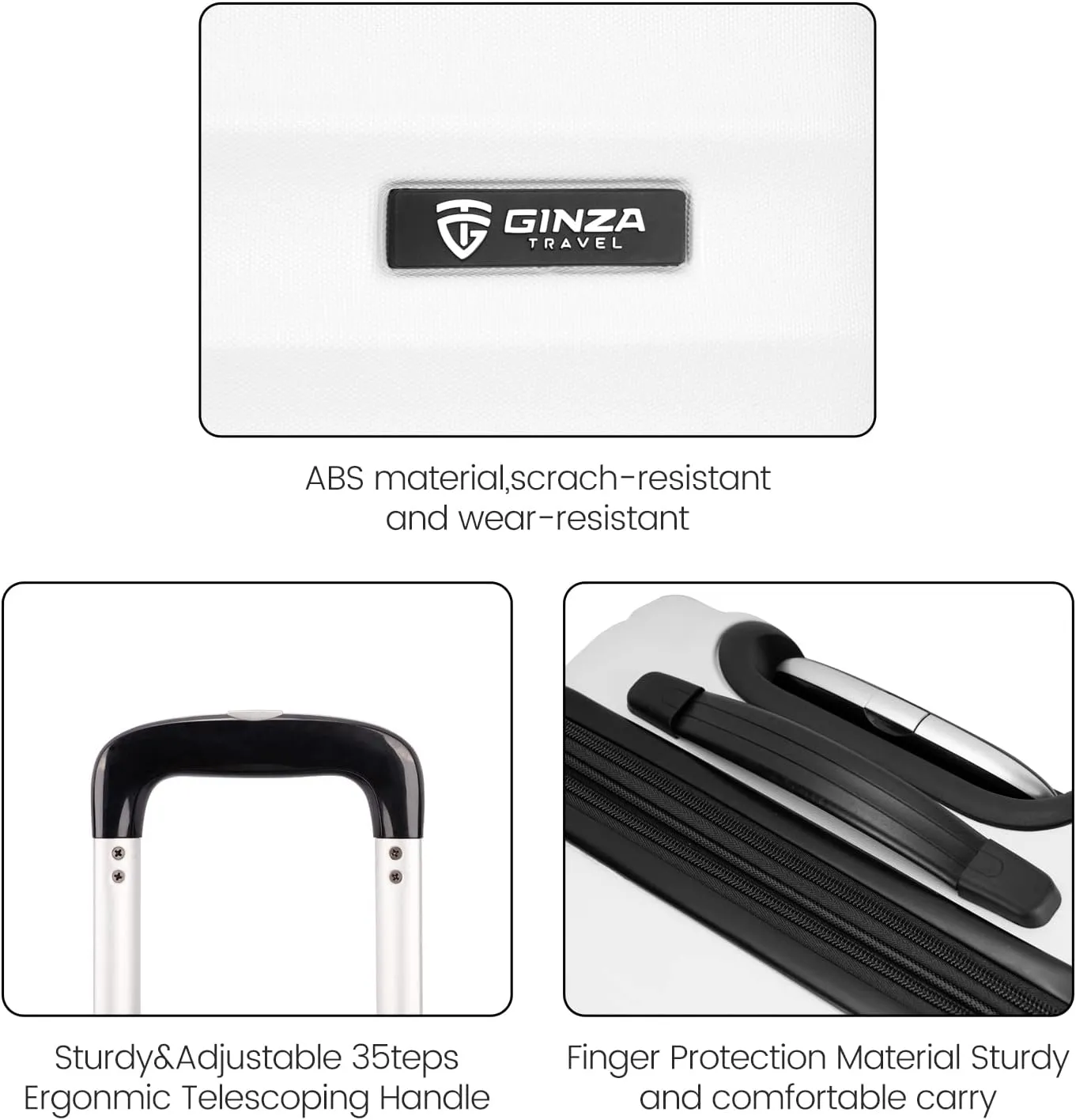 GinzaTravel PC ABS suitcase Spinner Wheels scratch-resistant Lightweight Spinner Expandable Suitcase, Universal wheel, (Giant series-01) (White, 2-Piece Set(20"/29"))