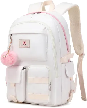 Girls Backpack,15.6 Inch Laptop School Bag Large Primary Elementary Middle College Bookbags Kids Backpacks for Teens Girls Women Students Anti Theft Travel Daypack (Off white)