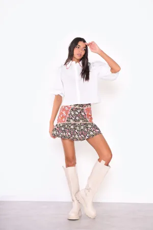 Glamorous White Puff Shoulder Short Sleeve Collar Shirt