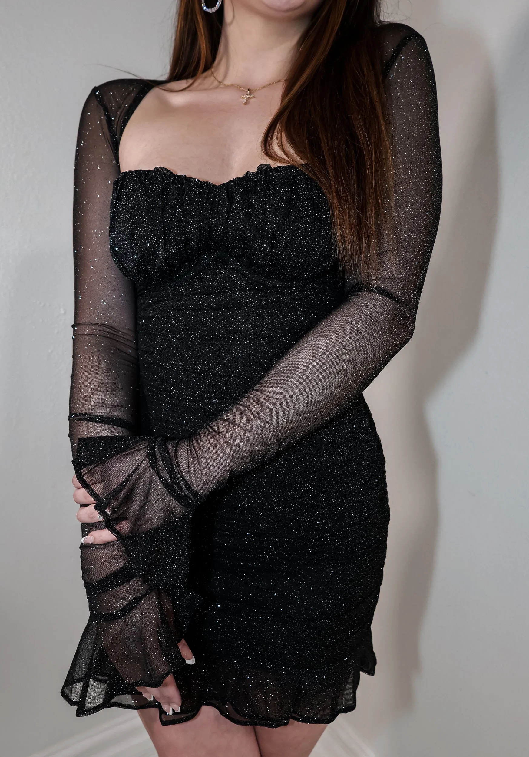 Glittered Mesh Mini Dress