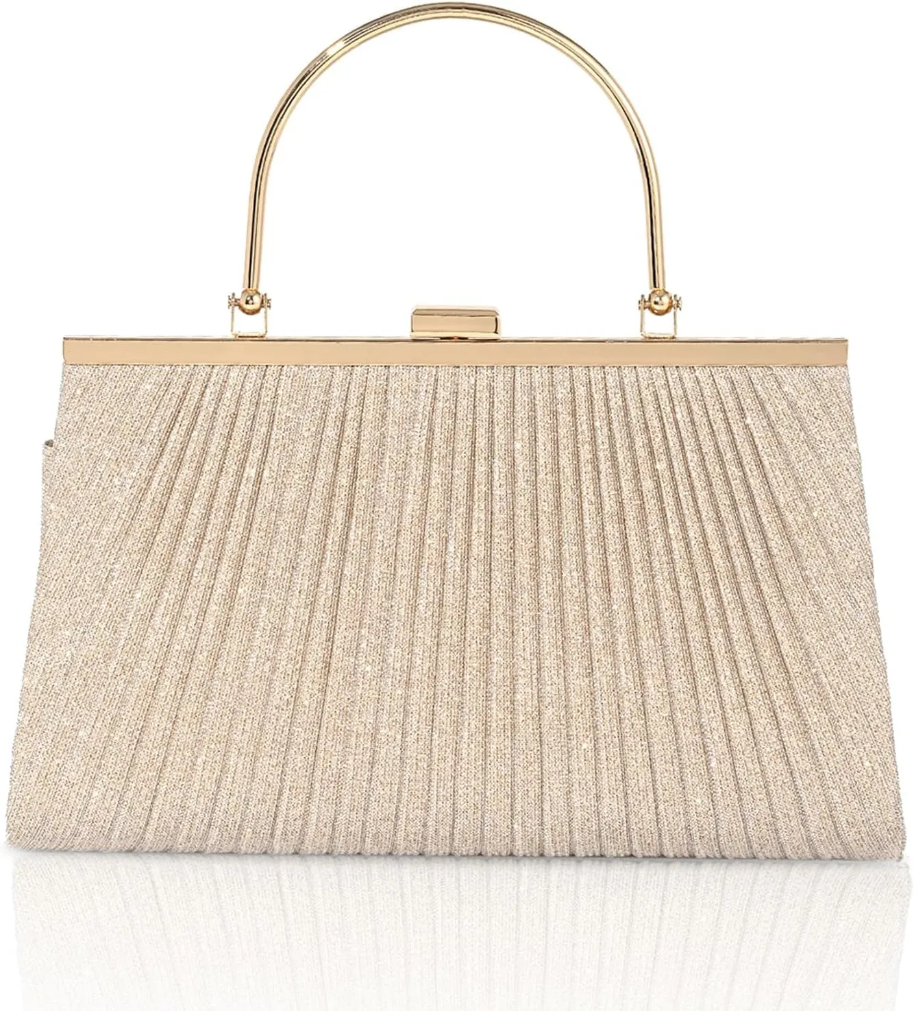 Gold Large Evening Bag for Wedding Clutch Purses for Women Formal Sparkly Champagne Clutch Glitter Pleated Handbag Golden Party Prom Bag