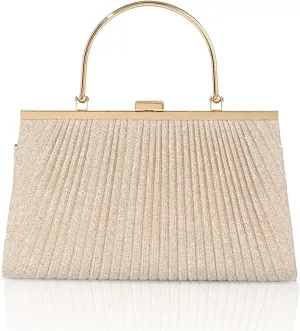 Gold Large Evening Bag for Wedding Clutch Purses for Women Formal Sparkly Champagne Clutch Glitter Pleated Handbag Golden Party Prom Bag