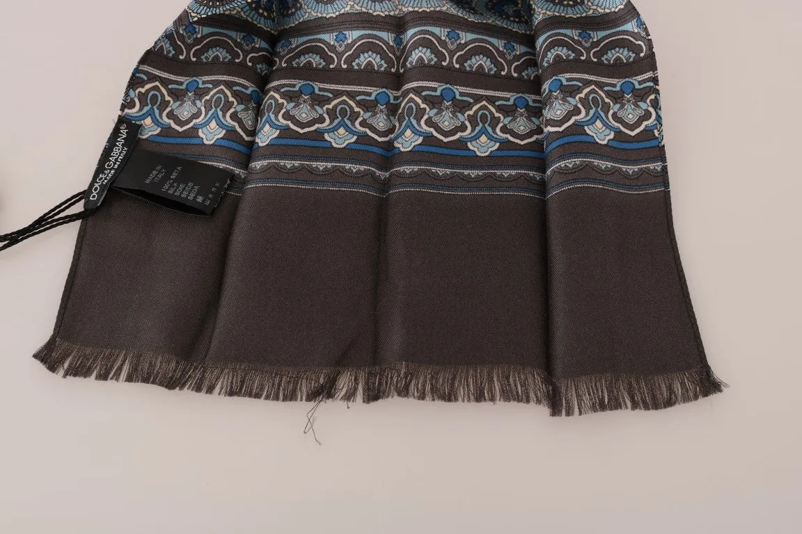 Gray Silk Blue Pattern Scarf