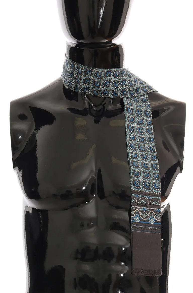 Gray Silk Blue Pattern Scarf