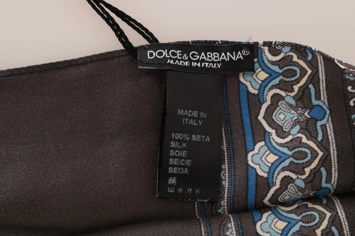 Gray Silk Blue Pattern Scarf