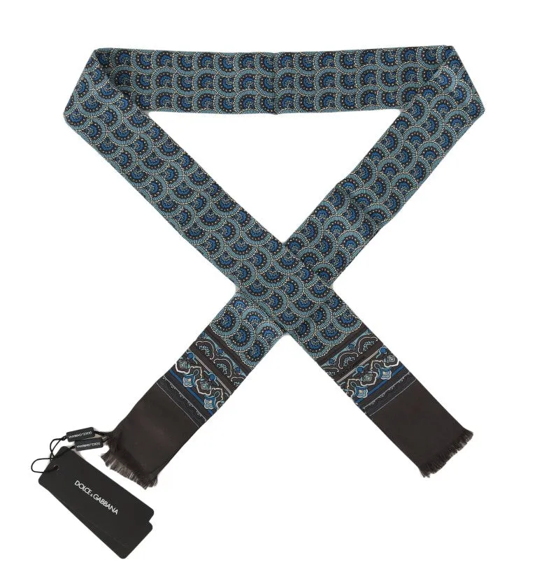 Gray Silk Blue Pattern Scarf