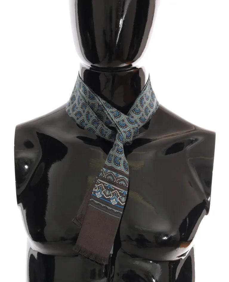 Gray Silk Blue Pattern Scarf