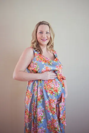 Gray Silk Maternity Maxi Dress
