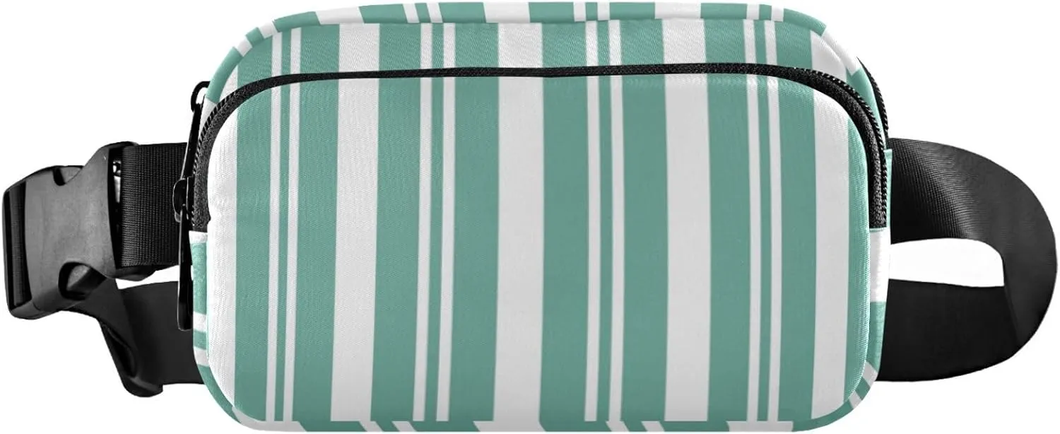 Green White Vertical Stripe Belt Bag for Women Men Fanny Pack Small Waist Pouch Crossbody Bags for Outdoor Hiking Running Travel