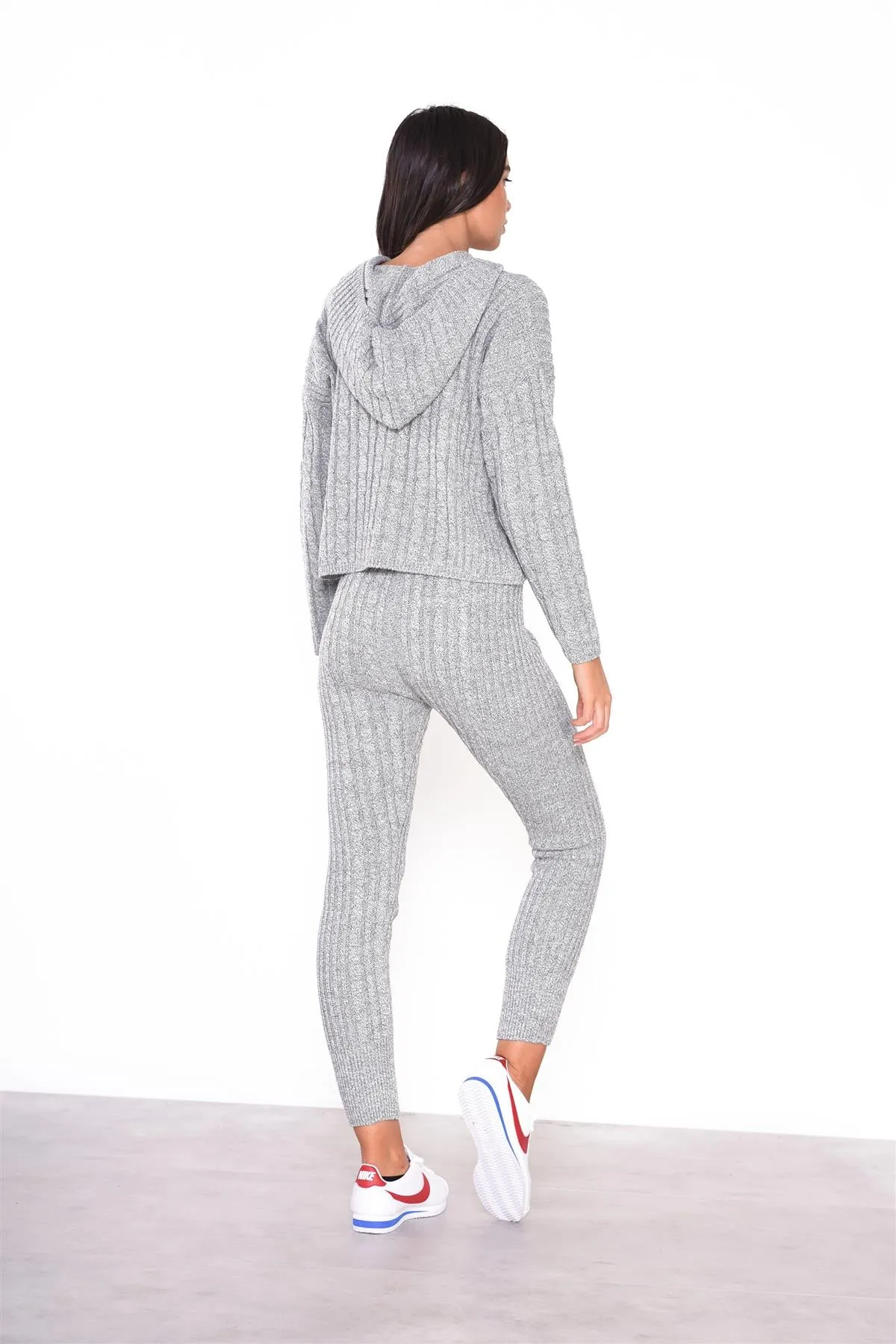 Grey Marl Ribbed High-Waist-Trousers