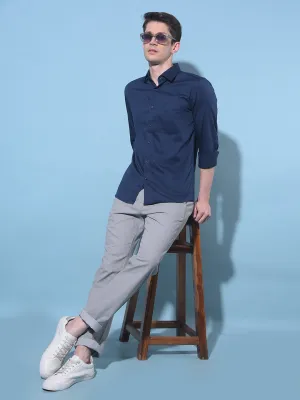Grey Textured Printed Chinos Trousers