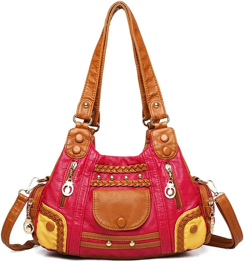 Handbags for Women Washed Leather Hobo Crossbody Purse Stylish Shoulder Satchels