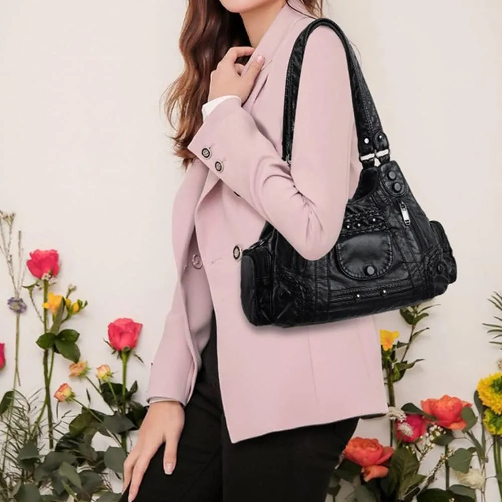 Handbags for Women Washed Leather Hobo Crossbody Purse Stylish Shoulder Satchels