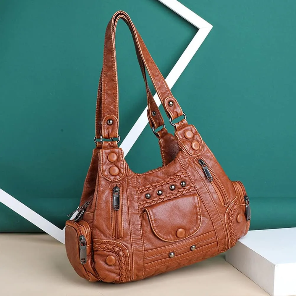 Handbags for Women Washed Leather Hobo Crossbody Purse Stylish Shoulder Satchels