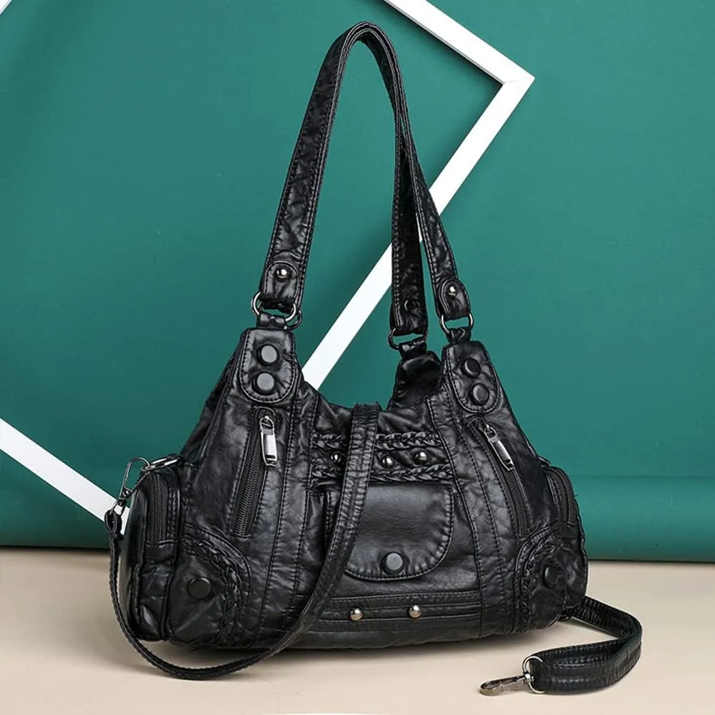 Handbags for Women Washed Leather Hobo Crossbody Purse Stylish Shoulder Satchels