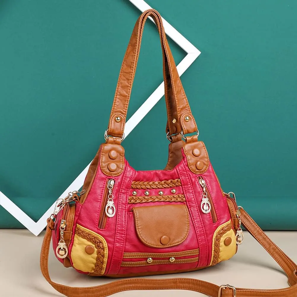 Handbags for Women Washed Leather Hobo Crossbody Purse Stylish Shoulder Satchels