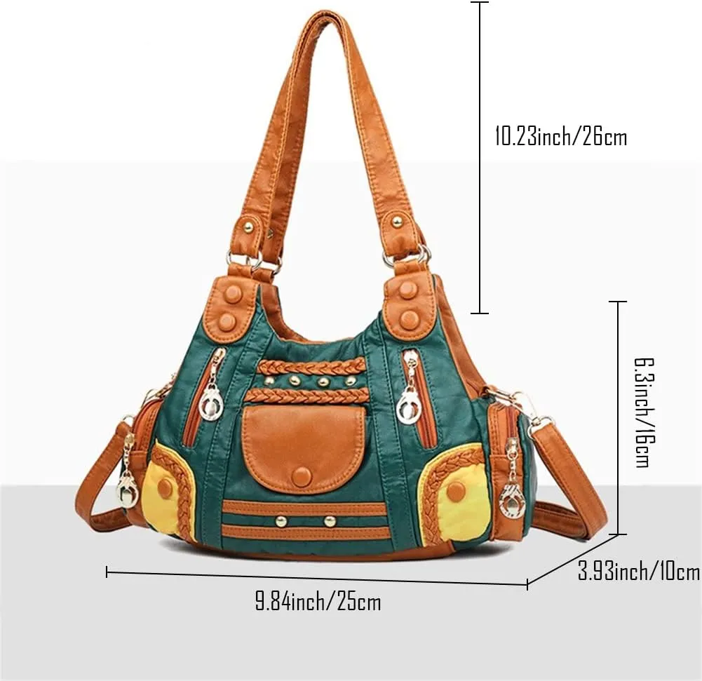 Handbags for Women Washed Leather Hobo Crossbody Purse Stylish Shoulder Satchels
