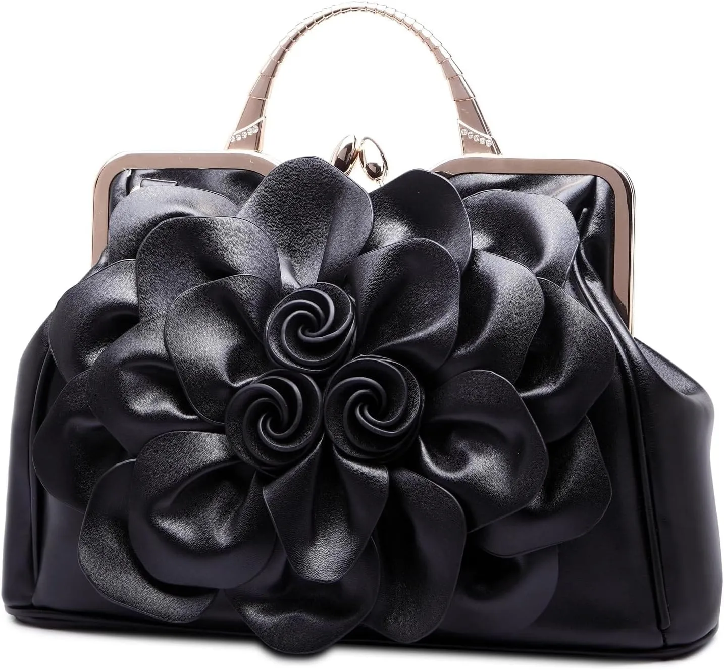 Handbags Ladie 3D Flowers Totes and Purse Women Leather Kiss-Lock Tote Shoulder Flora Dating Crossbody Satchel