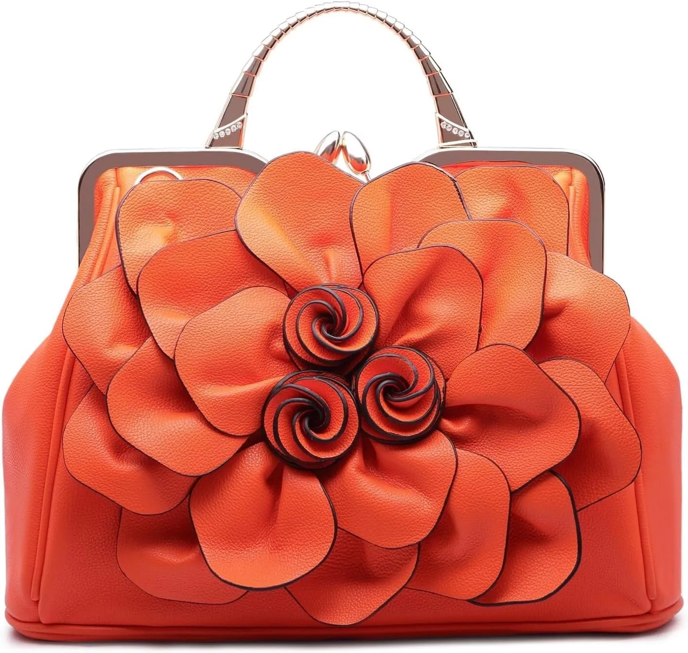 Handbags Ladie 3D Flowers Totes and Purse Women Leather Kiss-Lock Tote Shoulder Flora Dating Crossbody Satchel