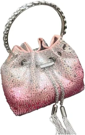 Handle Rhinestones Evening Clutch Bag Purses and Handbag Designer Shoulder Bag Shiny Crystal Clutch Purse Bucket Bag(Pink red)