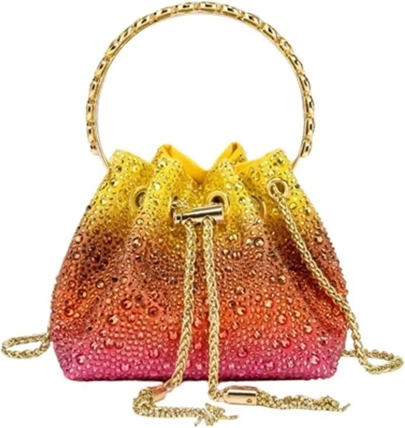 Handle Rhinestones Evening Clutch Bag Purses and Handbag Designer Shoulder Bag Shiny Crystal Clutch Purse Bucket Bag(Pink red)