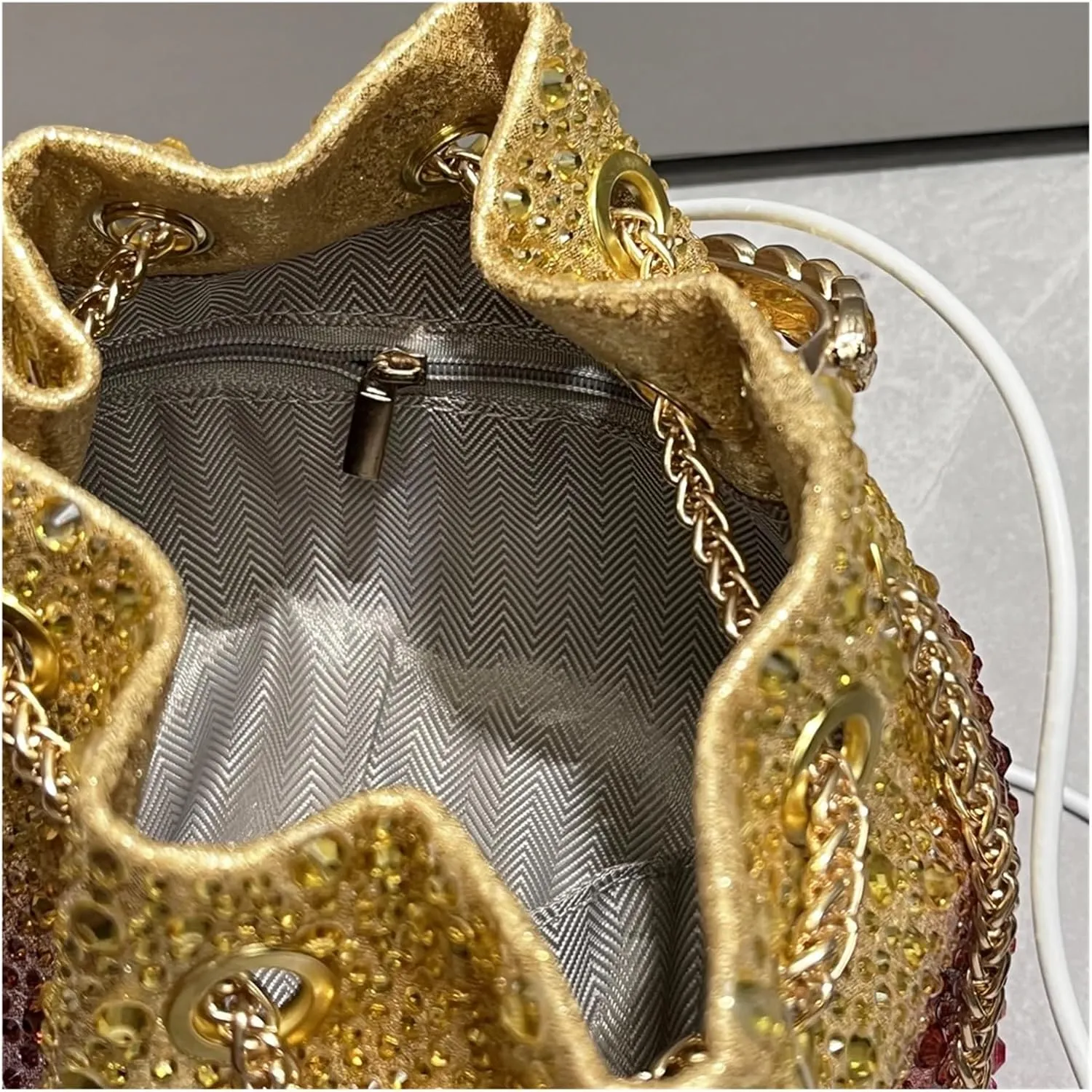 Handle Rhinestones Evening Clutch Bag Purses and Handbag Designer Shoulder Bag Shiny Crystal Clutch Purse Bucket Bag(Pink red)
