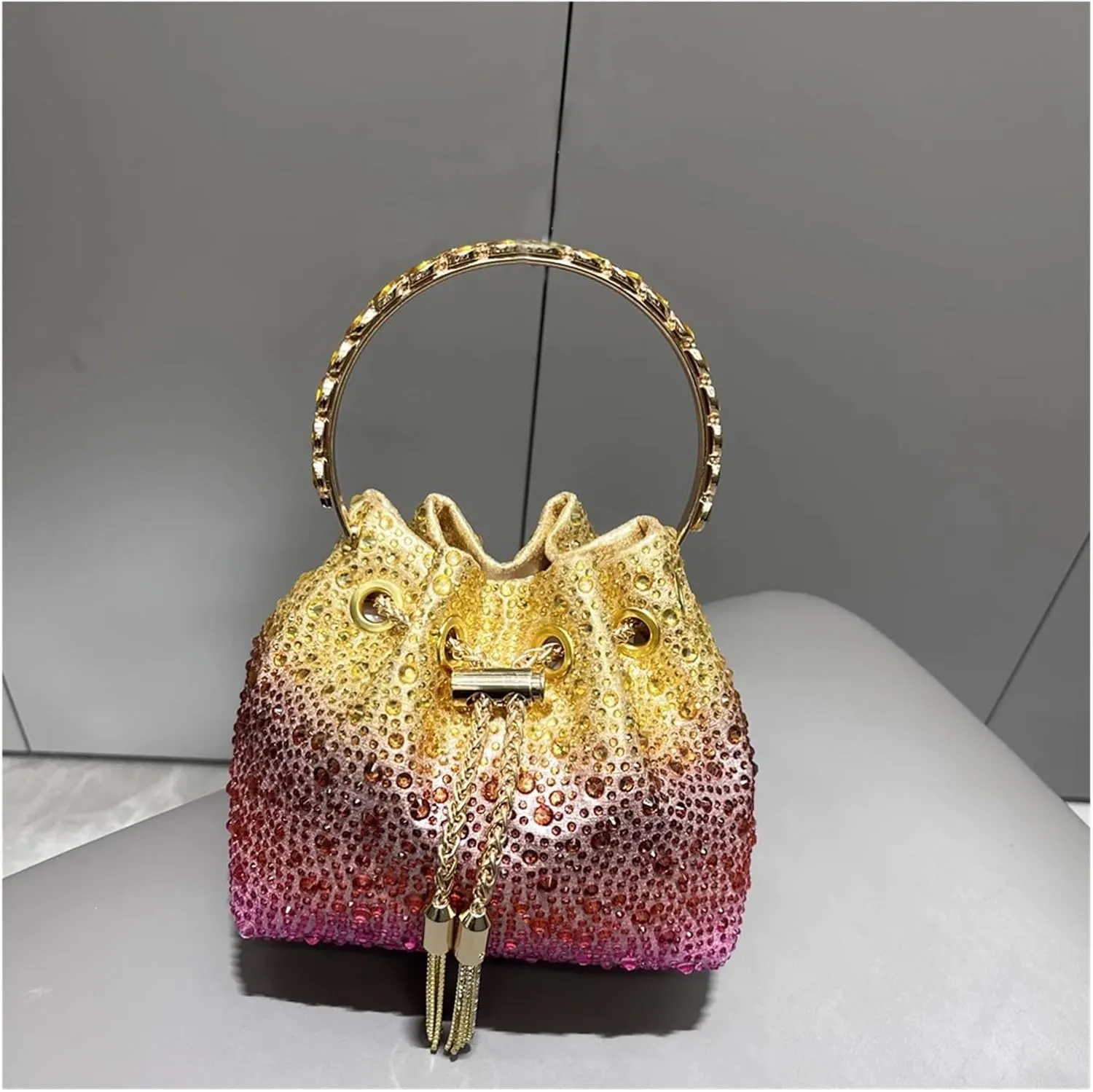 Handle Rhinestones Evening Clutch Bag Purses and Handbag Designer Shoulder Bag Shiny Crystal Clutch Purse Bucket Bag(Pink red)