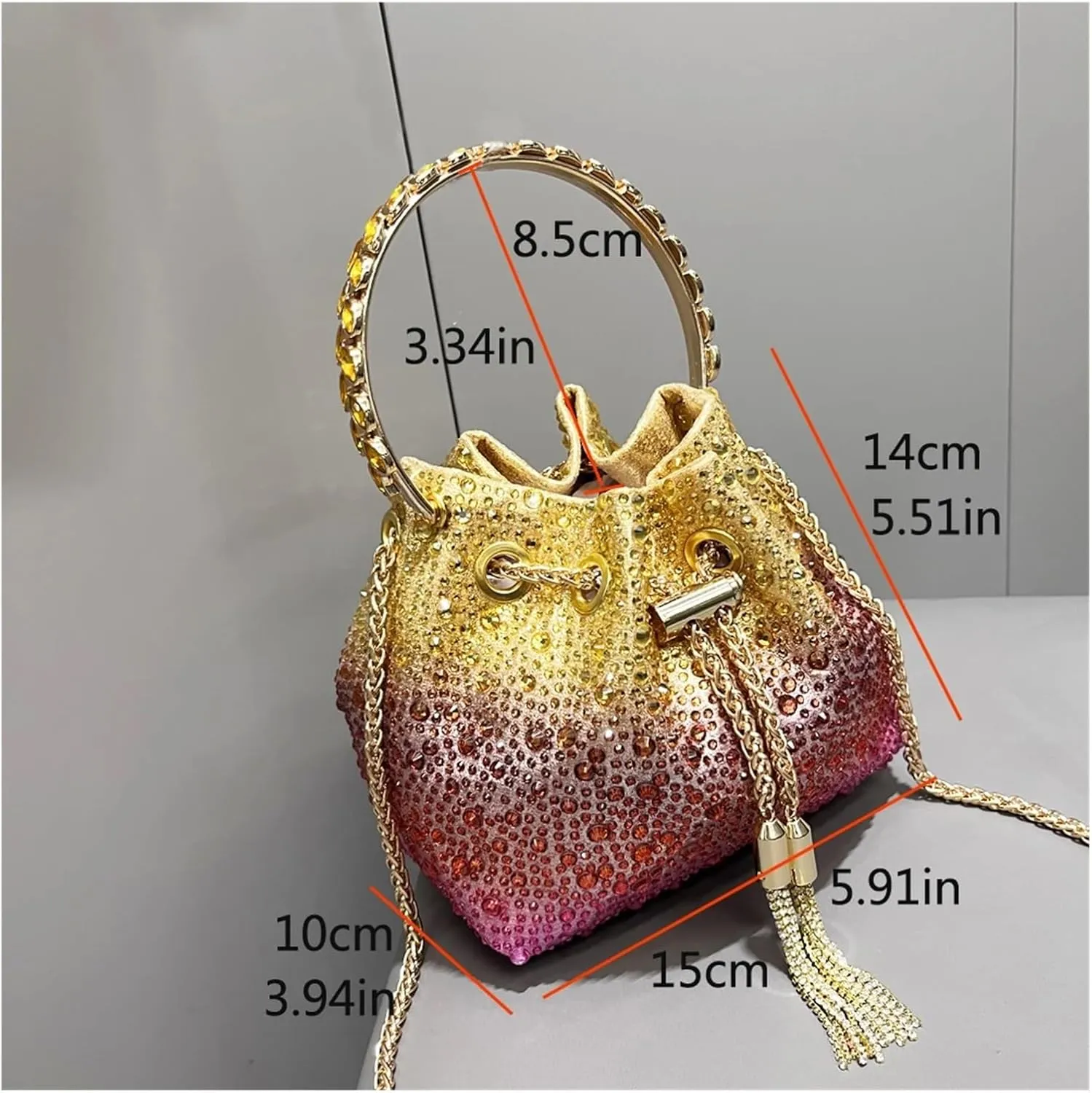 Handle Rhinestones Evening Clutch Bag Purses and Handbag Designer Shoulder Bag Shiny Crystal Clutch Purse Bucket Bag(Pink red)