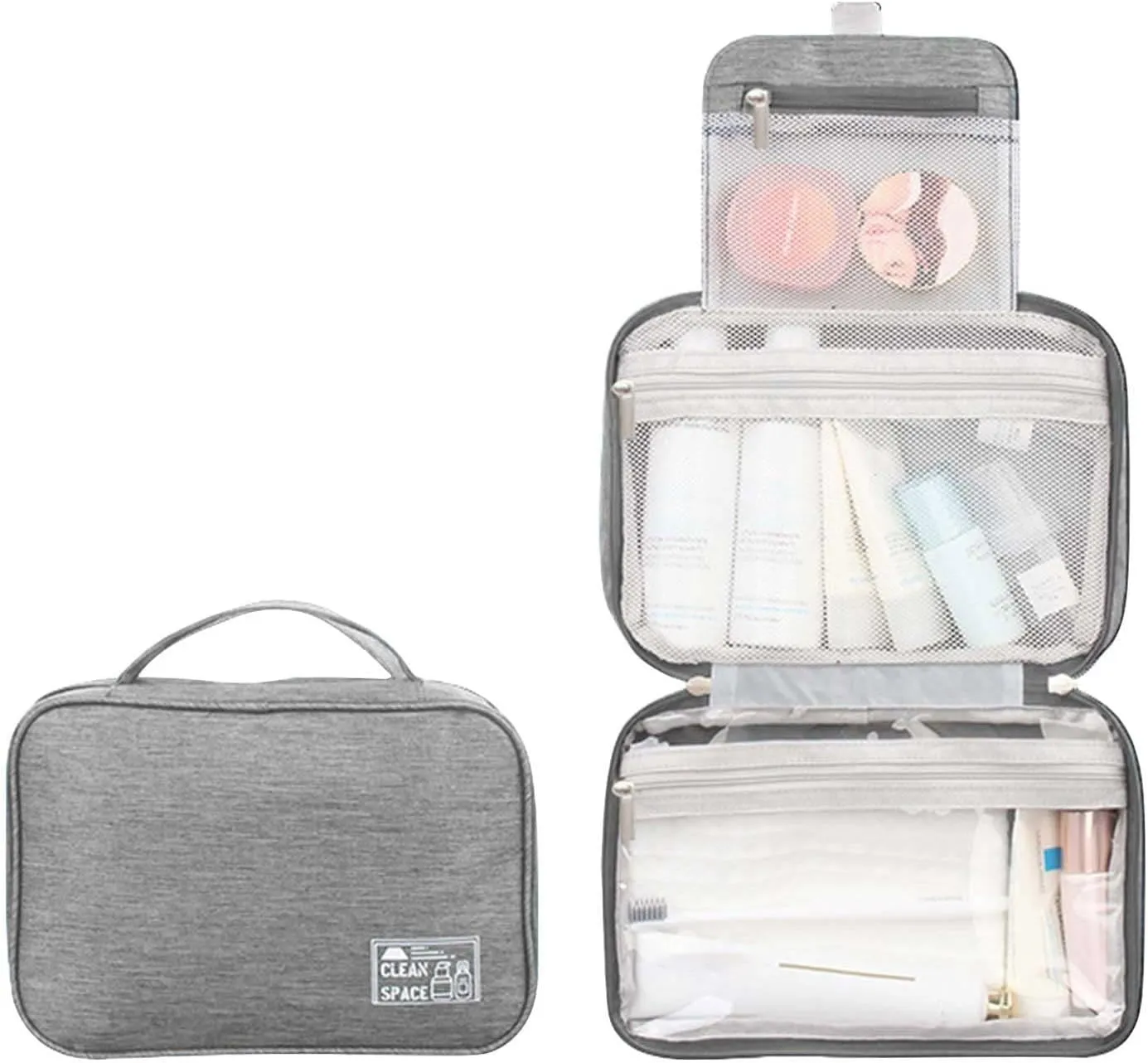 Hanging Travel Toiletry Bag,10 X 6.5 Inch Makeup Bag Organizer,Foldable Large Capacity Portable Travel Toiletries Bag with Compartment,Water-Resistant Travel Cosmetic Bag,Travel Essentials