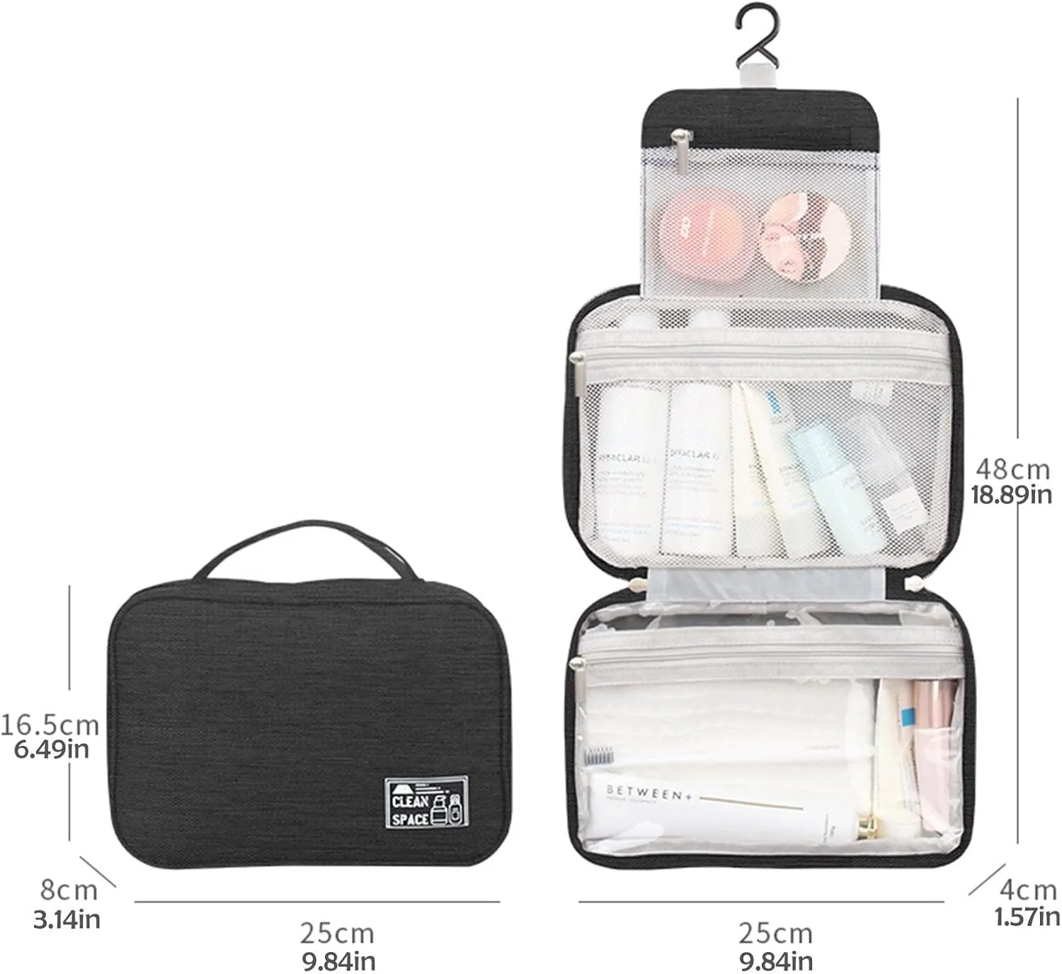 Hanging Travel Toiletry Bag,10 X 6.5 Inch Makeup Bag Organizer,Foldable Large Capacity Portable Travel Toiletries Bag with Compartment,Water-Resistant Travel Cosmetic Bag,Travel Essentials