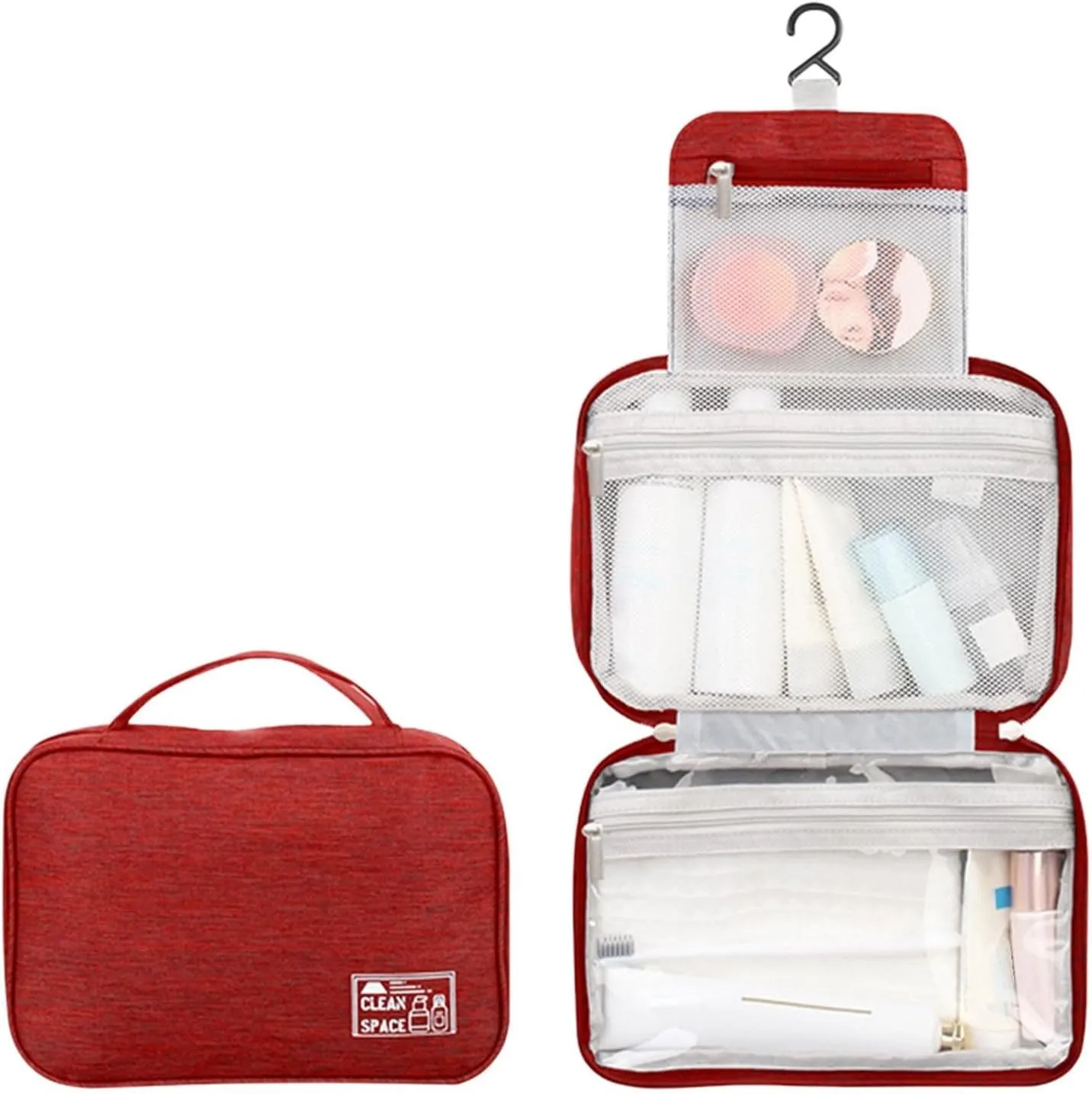 Hanging Travel Toiletry Containers,10" X 6.5" Travel Makeup Bag,Foldable Large Capacity Portable Toiletries Travel Bag with Compartment,Waterproof Travel Cosmetic Bag,Travel Accessories