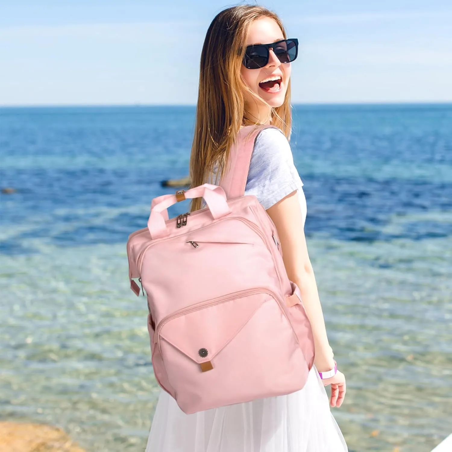 Hap Tim Travel Backpack Carry On Flight Approved, Laptop Backpack Women, Work Backpack Woman, Teacher Backpack, Pink7651-PK