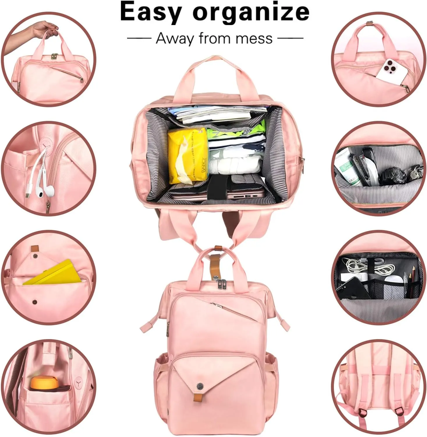 Hap Tim Travel Backpack Carry On Flight Approved, Laptop Backpack Women, Work Backpack Woman, Teacher Backpack, Pink7651-PK