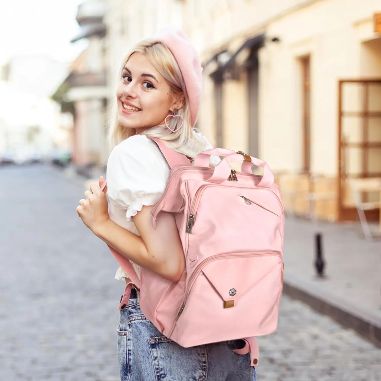 Hap Tim Travel Backpack Carry On Flight Approved, Laptop Backpack Women, Work Backpack Woman, Teacher Backpack, Pink7651-PK