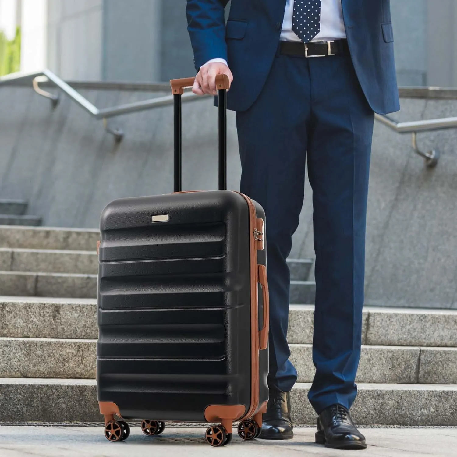Hardshell ABS Luggage Set (12/20/24/28 Inch) - Lightweight Durable Suitcases with 360 Spinner Wheels, TSA Lock, Expandable & Nestable Design for Air Travel - Carry On & Check In Sizes (Black)