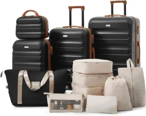 Hardshell ABS Luggage Set (12/20/24/28 Inch) - Lightweight Durable Suitcases with 360 Spinner Wheels, TSA Lock, Expandable & Nestable Design for Air Travel - Carry On & Check In Sizes (Black)